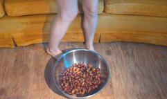 Fifi stomps on a full bowl of grapes with her bare feet until she mashes them all into liquid *new*