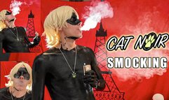 painted Cat Noir smoking a cigarette cosplay in paint and wig