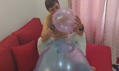 Cédric blow and pop balloons