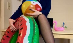 Strict office lady deflates annoying swim toys (non-pop)