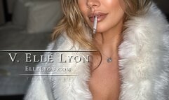 Elle Lyon in White Fur and Red Lingerie Giving You Some Instruction