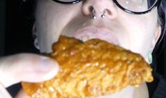 Spicy Chicken Wing Gets Torn and Chewed with Big Teeth