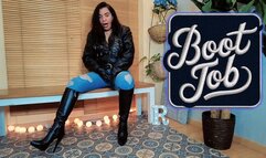 Boot job Reinaleather in jeans and leather boots POV