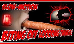 BITING OFF LONG THINGS | SLOW-MOTION | FOOD FETISH | Will the Cock survive?