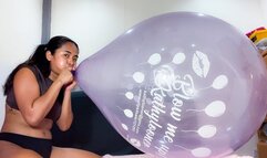 Sexy Stella Blows To Pop Your HUGE, Purple, Printed BALLOON