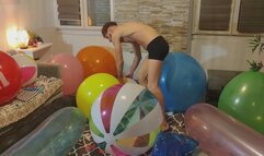 Adam burst ballons and destroy inflatables