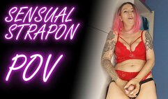 Lady Angela sensual strapon POV lipgloss red pleasers red latex lingerie fetish