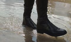 Leather Flat Knee High Boots in MUD, Muddy Jackboot, Muddy Latex Boots, Boots in Swamp