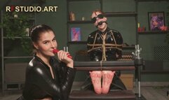 Foxy - A Tickle Toy - Tickling in a Catsuit, Toe press, Huge Ballgag and Nosehook (FULL HD MP4)