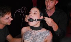 Obedient slut Saba Lapiedra submits to two studs in the BDSM room