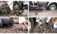 HOT CAR STUCK: Sexy Julia got her powerful pickup stuck in deep soft mud