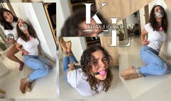 Simona Tied Luana for Being Too Noisy (Roleplay, Pantyhose under Jeans, Socks Mouth Stuffed, Tapegag, Rope Tied, Spanish Cursing, Ballgagged, Drool, Curly Hair)