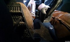 Driving BMW e46 in Brown Leather Boots Under Pedal