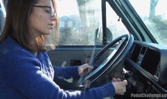 Pedal Challenge - Alena is driving and revving the engine of an old van (4K quality)