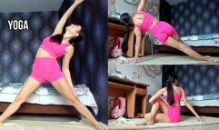 Yoga in pink top and shorts - live stream