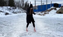 Flip flops on ice, shoes on ice, high heels on ice, girl on ice, heels on snow, sandals on ice