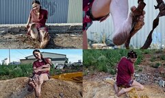 Real barefooter Marina shows off her stone soles and walks around the construction site, barefoot of course (Full with 41% discount)