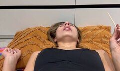 Sneezing in a lying position, two angles (custom video)