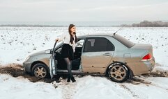 CAR STUCK The car got stuck on slippery ice