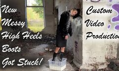 High Heels Boots Got Stuck in Non-Newtonian Fluid, High Heels Boots Hard Stuck, Messy Boots, Wet Boots