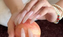 #142 - Long natural nails piercing apple