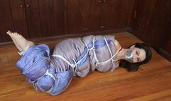 Wrapped In A Bedspread And Secured With Ropes, Holly Manning Thrashes Barefoot On The Floor!