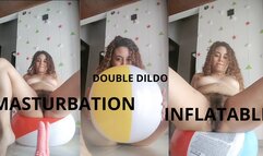 Double dildo masturbation with inflatable