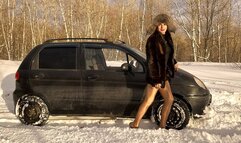 Vika shiny tights ballet shoes stuck in the snow moving backwards_4K_full video 27 min