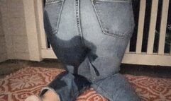 Wetting Her Denim Outside - JEANS PISSING