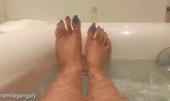 Showing Off My Beautiful Feet With Dark Green Toenails In Bathtub