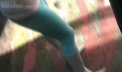 Handjob in aqua leggings white pointy knee boots A