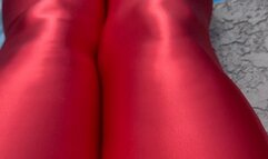 Carissa in red satin stockings and cherry bikini top in the pool part 1