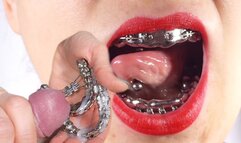 ALL-METAL Braces CUMMED, HOT handjob & cock-biting