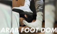 Arab Master Intense Foot Domination with Nike TN Sneaker, white Nike Socks and feet (Low Angle)