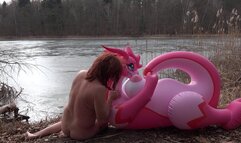 Dragoness on Ice - Aurora & Blowupguy on Wintry Lake