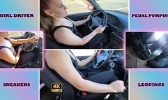 MILF in Leggings and Sneakers Drives Car Pedal Pumping 4K - Girl Driver - Voyeurism - Foot Fetish - Soles - Gear Shifting - Manual Transmission - Mature Girl Driving - Foot Worship - Calves - Muscular Arms - Retro Car - Hand Fetish - Reebok Classic Leathe