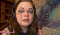 Closeup crying and ruined makeup - Brunette Alison Sparks has an emotional cry on camera while makeup runs down her face - Crying and dacryphilia fetish