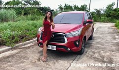 206 - G Jane revving red car with red dress