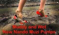 Walking in Nando Muzi Heels on Muddy Road, High Heels Sinking in Mud, High Heels Wet