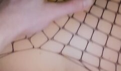 Blonde in fishnets with a hole got anal fucking