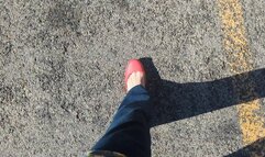 Fifi pedal pumping in new red flats with lots of heel popping and toe cleavage *new*