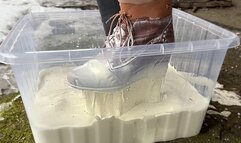 Wedges Boots stuck in Non-Newtonian Fluid, Wedges Boots Messy and Wet, Boots Stuck in Fluid