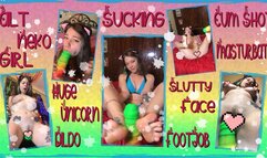 Cute Neko Alt Girl And Huge Rainbow Unicorn Dildo With Cum Shot, FootJob, BlowJob