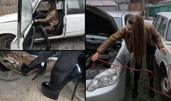 Nastya in trouble with her old Lada