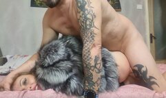 leather pants, fur coat, ass spanking, hardcore anal, orgasm ,face fuck, cum in throat