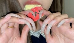 #161 - Eating candy with shiny lips and nails