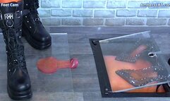 Smashing The Cum From His Balls Under Plexiglass & My Monster Platform Boots - Feet Cam - A122FEET