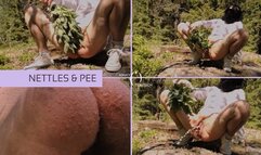 Nettle Spanking on Big Hairy Pussy so It Pees in the Forest