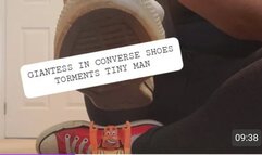 Giantess in Converse Shoes Torments Tiny Man