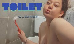 tight girl cleaning toilet